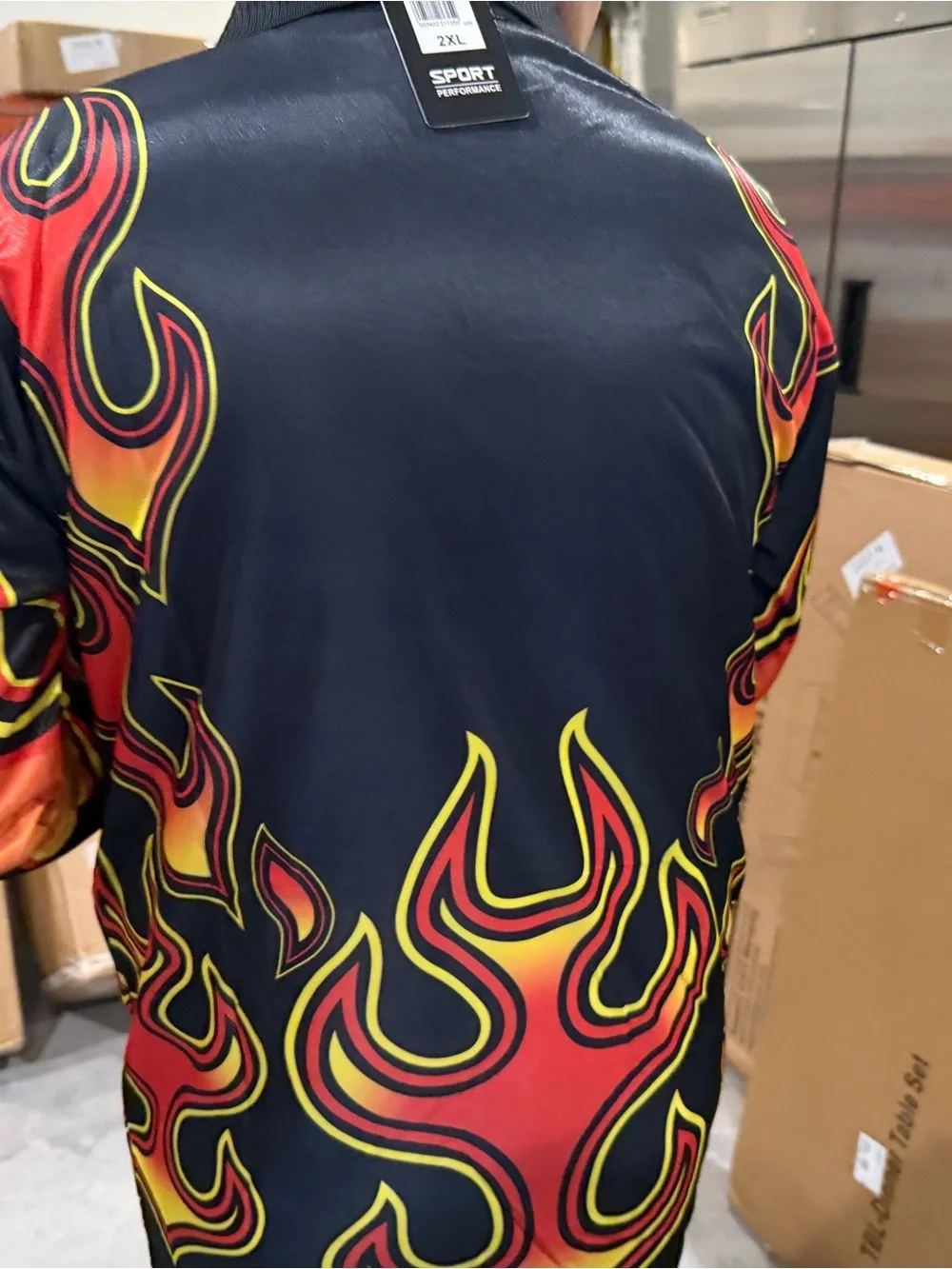 Asics Black Jacket with Red, Yellow & Orange Flame Print